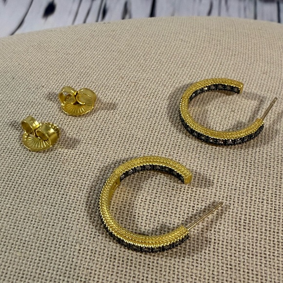 FREIDA ROTHMAN Goldtone Sterling Silver CZ 20mm Inside Out Hoop Earrings $150NEW - Picture 4 of 9